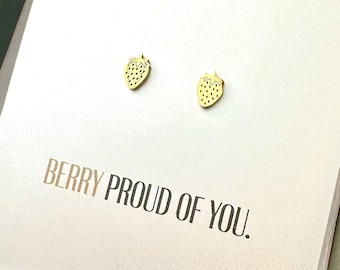 Strawberry Stud Earrings: Stainless Steel Berry Congratulations Gift