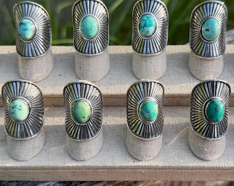 Size 7 TURQUOISE Shield Ring - Sterling Silver Boho Statement Ring