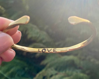 Love Cuff Bracelet: Brass Stacking Bangle with Hidden Message