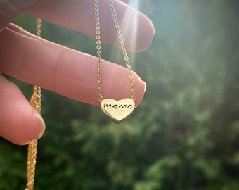 Dainty Mama Heart Necklace: Reversible Gold or Silver Pendant