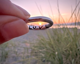 Sterling Silver LOVE Ring: Dainty Band with Hidden Message