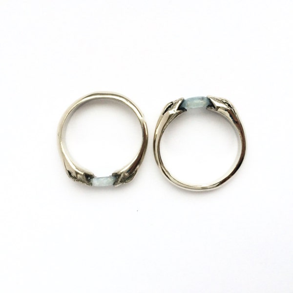 Two Headed Snake and Aquamarine Ring // Ouroboros rings // Snake bite ring // Aquamarine Blue Stone silver stacking jewelry