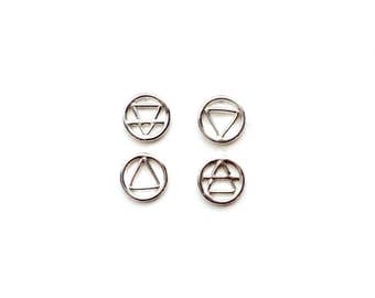 Alchemy Four Elements Sterling Silver Stud Earrings: Minimalist Geometric Set