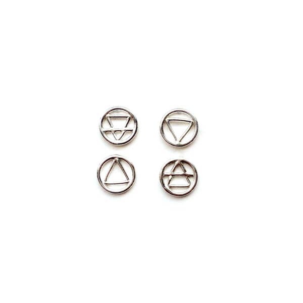 Alchemy Elements Earrings // Set of Four Earrings // Earth Air Fire Water Sterling Silver Small Earrings // Geometric Minimalist Jewelry