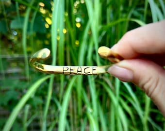 Peace Cuff Bracelet: Hand Carved Brass Inner Peace Reminder