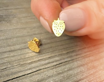 Dainty Strawberry Stud Earrings: Stainless Steel Berry Jewelry