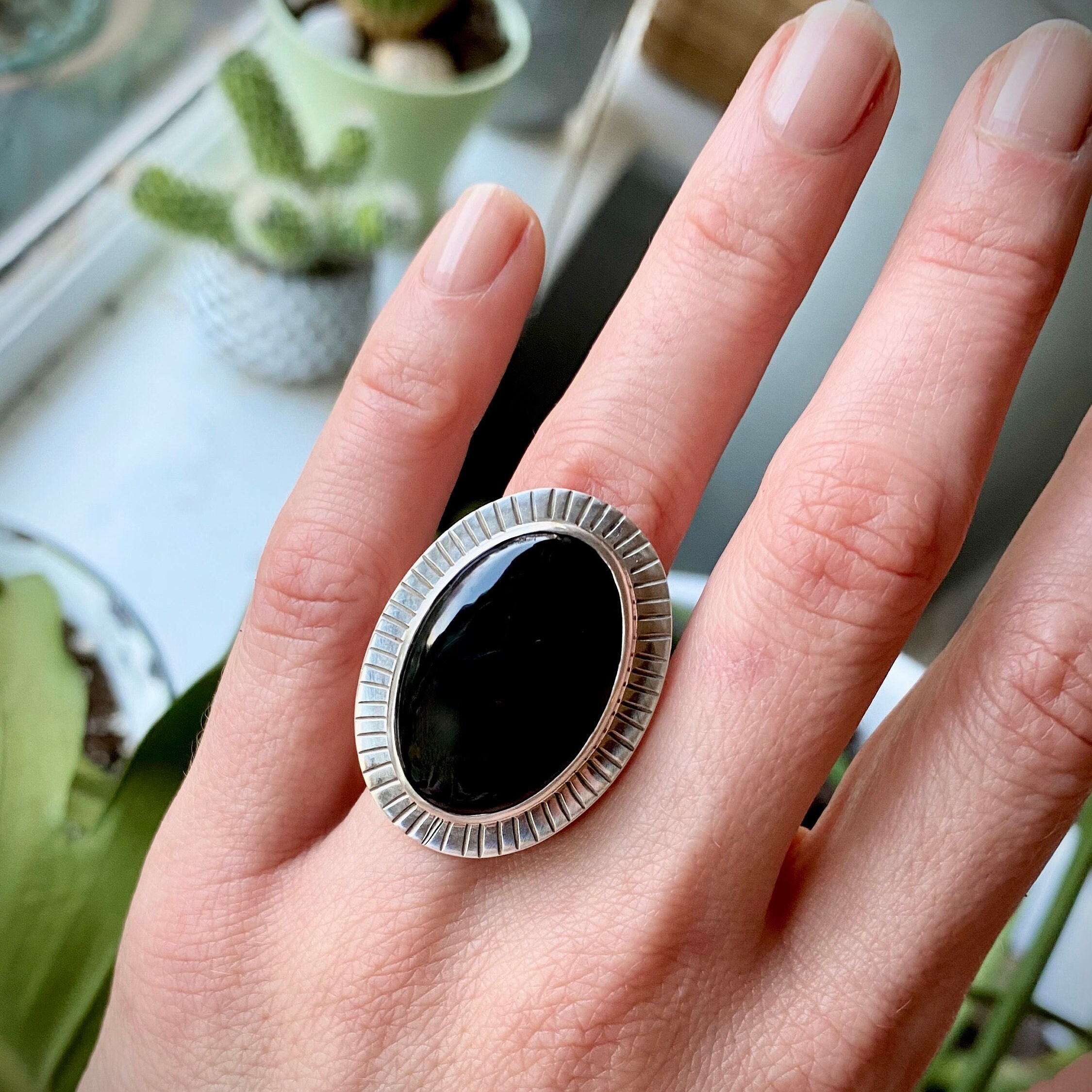 Silver Onyx Ring - Etsy Canada