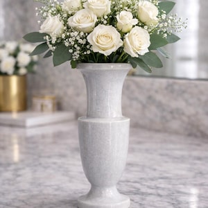 Grey Marble Vase – Handcrafted Natural Stone Flower Vase – Luxury Table & Console Decor