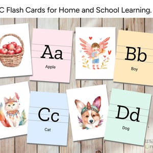 Alphabet Flashcard, Educational Printable Wall Art for Kids, Nursery Decor, Classroom Decor, Digital Download, Montessori education, Neutral