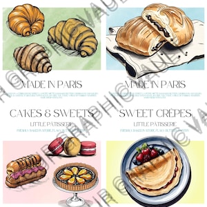 French Pastry Poster Set – Croissant, Pain-au-Chocolat & Sweets – Digital Download