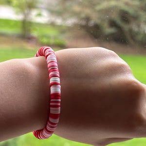 Clay bead red pink bracelet