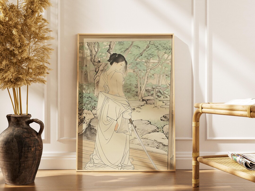 Japanese Geisha Warrior Art Print - Traditional Ukiyo-e Style Samurai ...