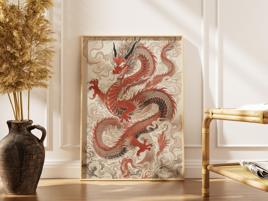 Japanese Vintage Red Dragon Poster – Mythical Wall Art - Etsy