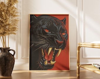 Schwarzer Panther Digital Art Poster - Moderne Wanddekoration