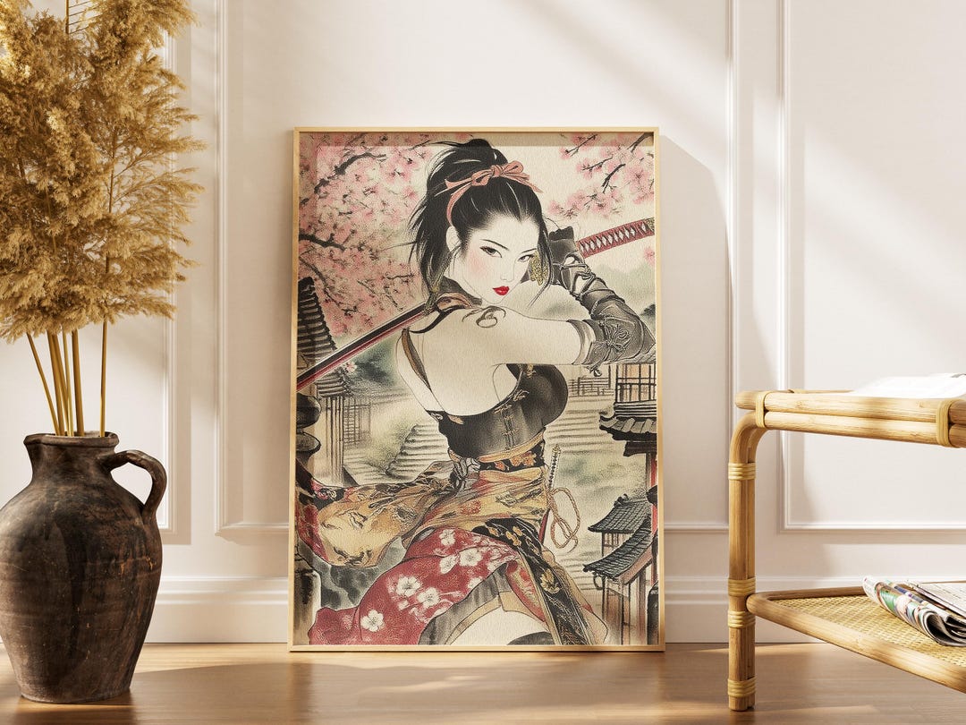 Japanese Samurai Geisha Wall Art – Traditional Asian Tattoo Style Print ...
