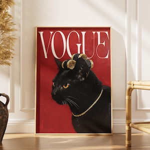 Moderiktig svart kattposter - Lyxig tidskriftskonst - Edgy retro väggdekoration för husdjur - Fysiskt tryck