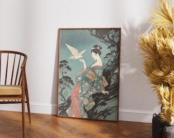 Japanese Geisha Art Print: Elegant Oriental Night Scene
