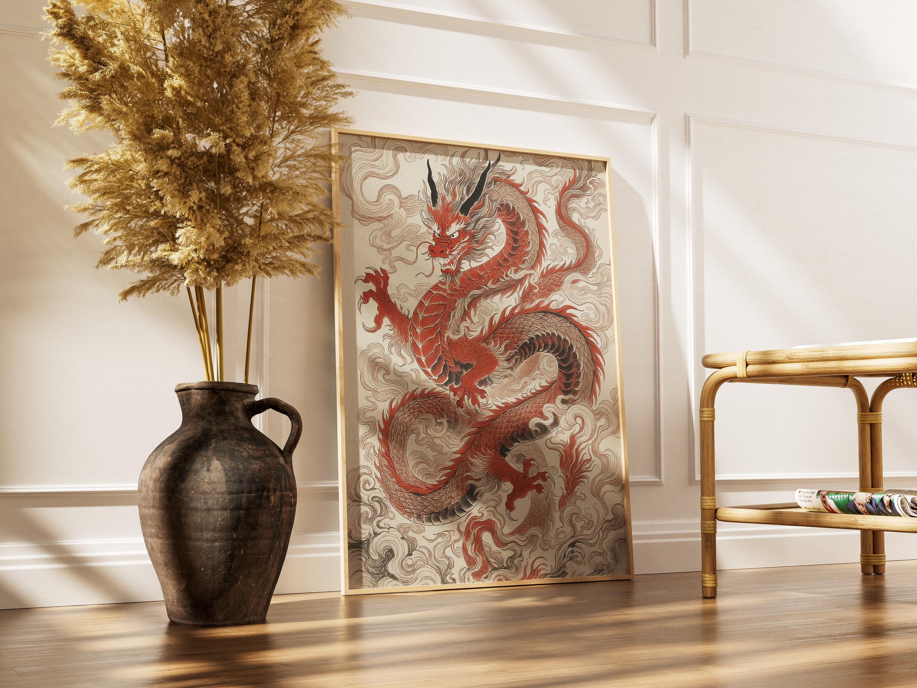 Japanese Vintage Red Dragon Poster – Mythical Wall Art - Etsy
