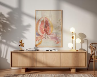 Peinture à l'huile sensuelle de perle de pamplemousse | Décoration murale de cuisine moderne | Poster Fruit minimaliste