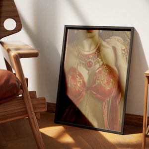 Glamorous Woman in Red Silk Poster: Vintage-Style Boho Wall Art