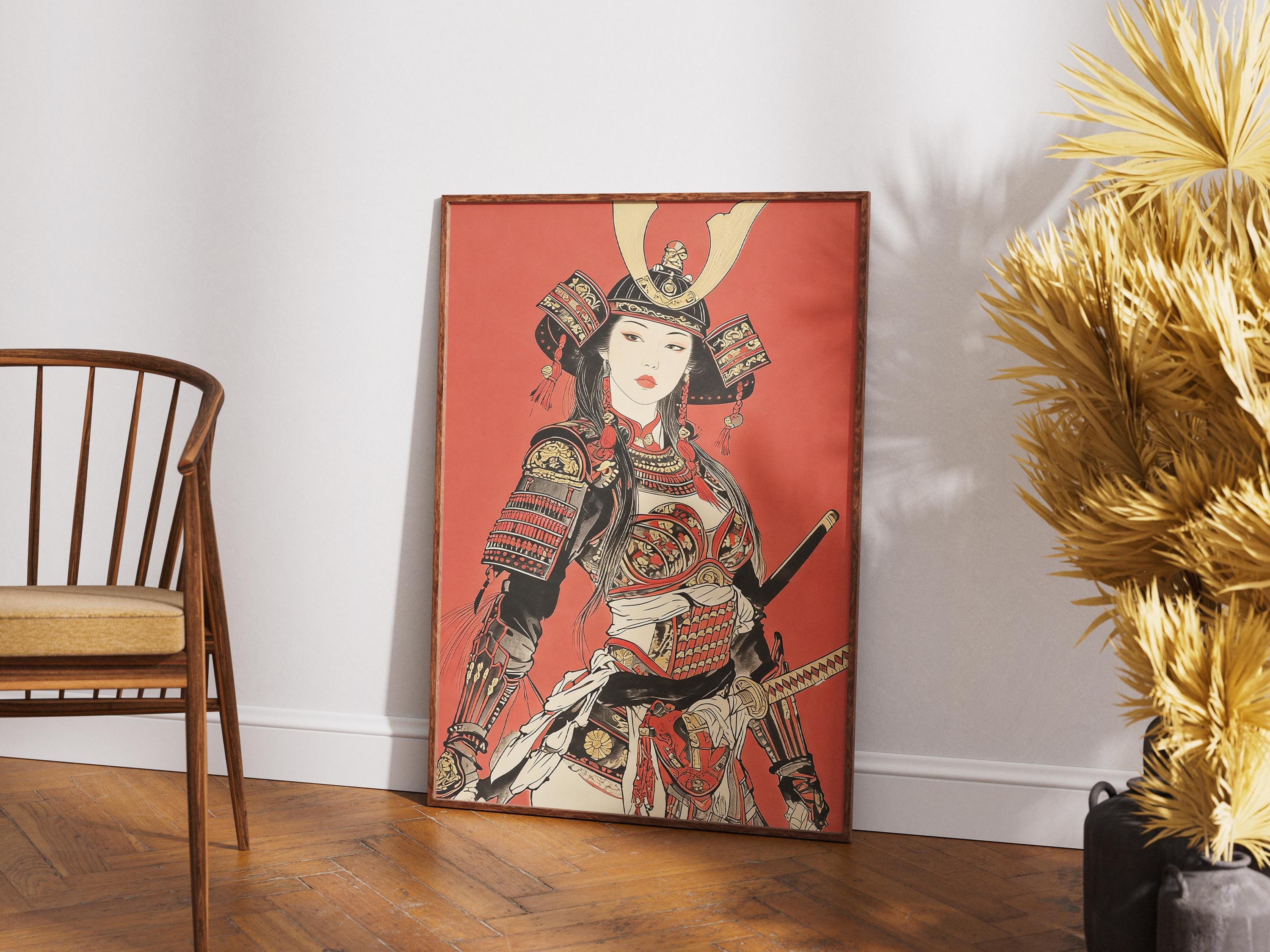 Japanese Samurai Woman Armor Poster - Traditional Red Warrior Wall Art ...