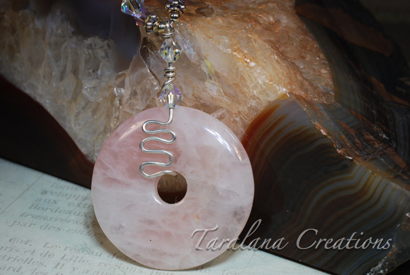 Rose Quartz Beaded Necklace With a Rose Quartz Donut Pendant and