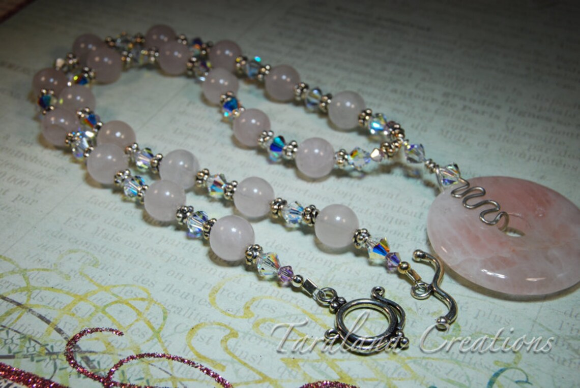 Rose Quartz Beaded Necklace With a Rose Quartz Donut Pendant and