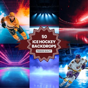 50 Ice Hockey Stadium Backdrops Bundle – Digital Backgrounds for Sports Photography & Event Decor, Realistic Rink Scenes