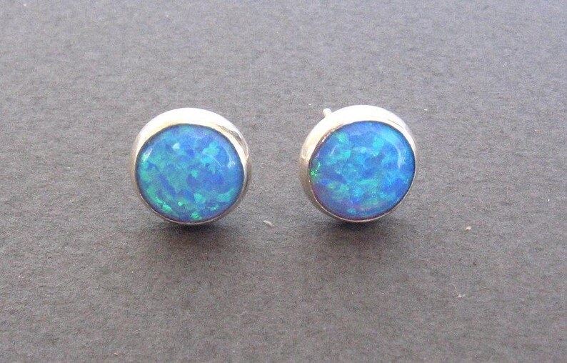 Opal stud earrings opal post earrings silver sterlingblue Etsy