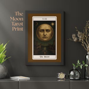 The Moon Tarot Card Print – Mystical Digital Art Poster – Printable Tarot Wall Decor