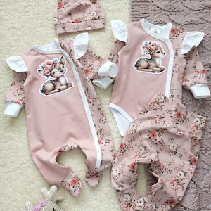 Newborn Girl Coming Home Outfit, Floral Baby Clothes, Baby Girl 4 Piece Outfit,Baby Girl Clothing, Handmade Baby Shower Gift, Baby Girl Set