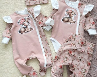 Newborn Girl Coming Home Outfit, Floral Baby Clothes, Baby Girl 4 Piece Outfit,Baby Girl Clothing, Handmade Baby Shower Gift, Baby Girl Set