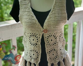 70er Jahre inspirierte Boho Häkelweste | Hippie Festival Kleidung | Handgefertigtes Layering Top | Retro Sommer Outfit | Boho Konzertbekleidung