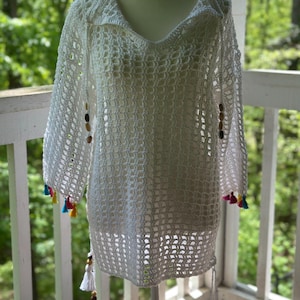 Crochet Swimsuit Cover Up Tunic | Handmade Boho Beachwear | Adjustable Sides & Tassels | Cotton Resort Top | Festival Tunic