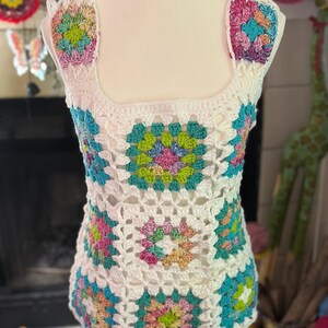 Boho Granny Square Crochet Tank Top – Handmade Colorful Festival Top in Cotton Yarn