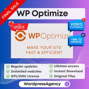 WP-Optimize - WordPress スピード最適化プラグイン | WP Optimize プレミアム、WordPress プラグイン、生涯アップデート、最新バージョン