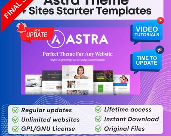 Astra Pro + Premium Sites Starter Templates | 300+ Designer Made Website Templates, Wordpress plugins, Lifetime Updates, Latest Version