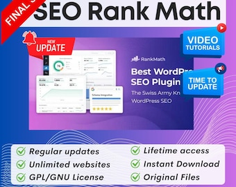 Rank Math Pro SEO WordPress - Meilleur référencement WordPress | Plugins Wordpress, mises à jour à vie, dernière version