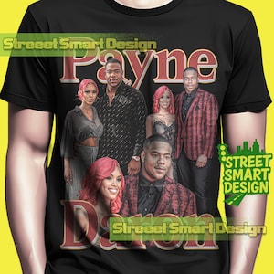 May include: Black t-shirt featuring a graphic design with the word "Payne" in red and a group of people. The design includes the name "Daron" and the text "Street Smart Design".