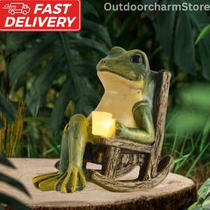 Solar Frog Garden Statue – Miniature Resin Frog Figurine with Light – Outdoor Patio Yard Lawn Decor – Funny Housewarming Gift Ornament 3.9in