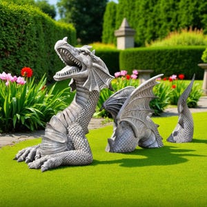 Dragon Garden Statue|Gothic Resin Dragon Sculpture for Lawn & Patio|Fantasy Creature Yard Decor | Mythical Dragon Art for Outdoor Decoration