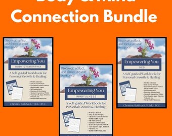May include: Three self-guided workbooks titled "Empowering You" with a floral design on the cover. The workbooks cover Body Dysmorphia, Mindfulness, and OCD. Each book has a blue cover with white text and a white calculator graphic.