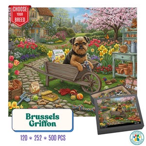 Brussels Griffon Puzzle | Scruffy Dog Jigsaw in Garden Scene | Gift for Toy Breed Lovers | Whimsical Puzzle for Adults & Kids