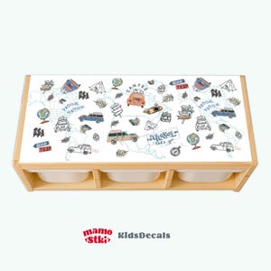 Van life camper wereldkaart - stickers compatibel met speelgoedkisten - cadeau-idee voor de speelmat van de kinderkamer