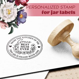 Sello de madera personalizado con motivo de flor ex libris para etiquetar frascos Regalo del Día de la Madre para mamá idea de regalo