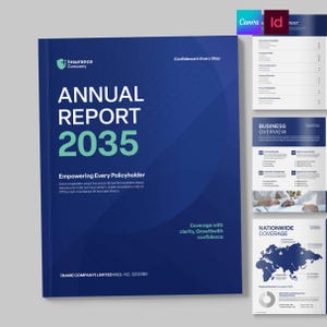 Annual Report Template Corporate Design Editable Business Summary in Canva, InDesign IDML, InDesign INDD