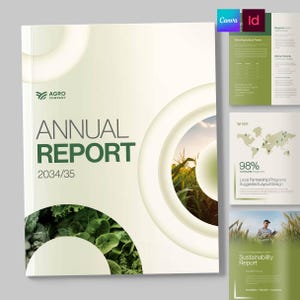 Annual Report Template Farming Business Editable Green Brochure in Canva, InDesign IDML, InDesign INDD