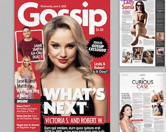Sjabloon voor roddelmagazine met celebritynieuws, bewerkbaar in InDesign INDD