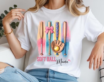 Comfort Colors Softball Mama Shirt, Softball Mom Gift, Cute Softball Bat Tee, Gift for Sports Moms, Game Day Shirt, Colorful Sports T-Shirt