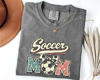 Comfort Colors Vintage Soccer Mom Shirt, Trendy Women's Soccer Tshirt, Football Fan Tee, Game Day Sports Mama Shirt, Retro Soccer Gift
